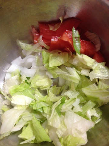 Lettuce, onion, and tomato!