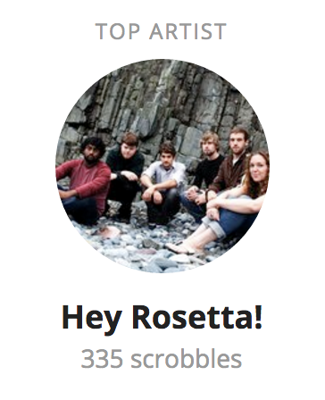 Last.fm screenshot showing that Hey Rosetta! was my top artist, with 335 scrobbles