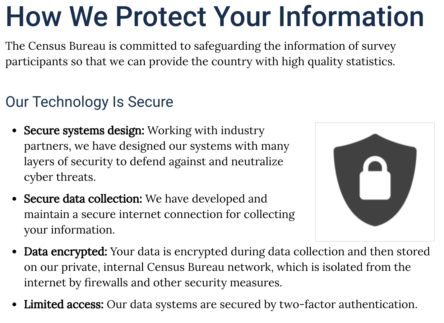 Screenshot of the Census page How We Protect Your Information.