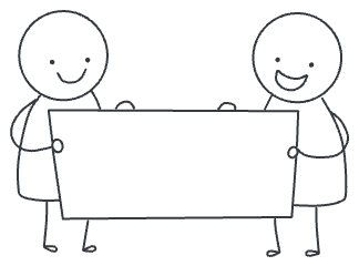 Illustration of two stick figures happily collaborating on the same piece of paper or whiteboard, much like people could do in a docs as code workflow with shared writing environments.