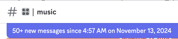 Discord channel titled # music with 50+ new messages