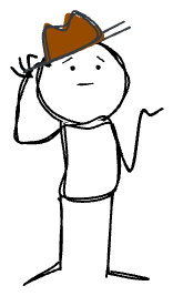 Illustration of a stick figure in a cowboy hat holding the hat on their head and with a shrugging expression.